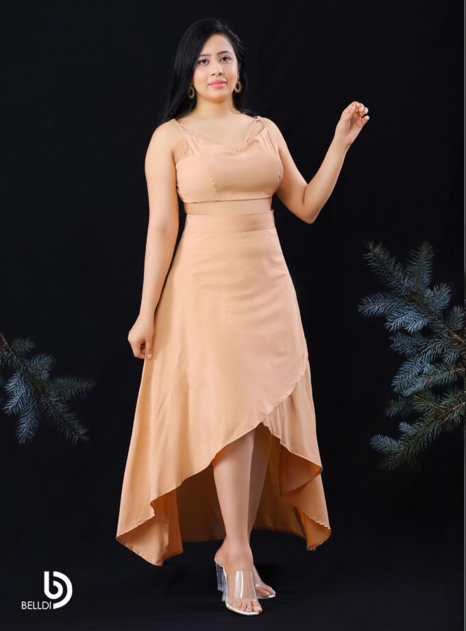 V NECK SPAGHETTI STRAP TOP AND HIGH WAIST SKIRT