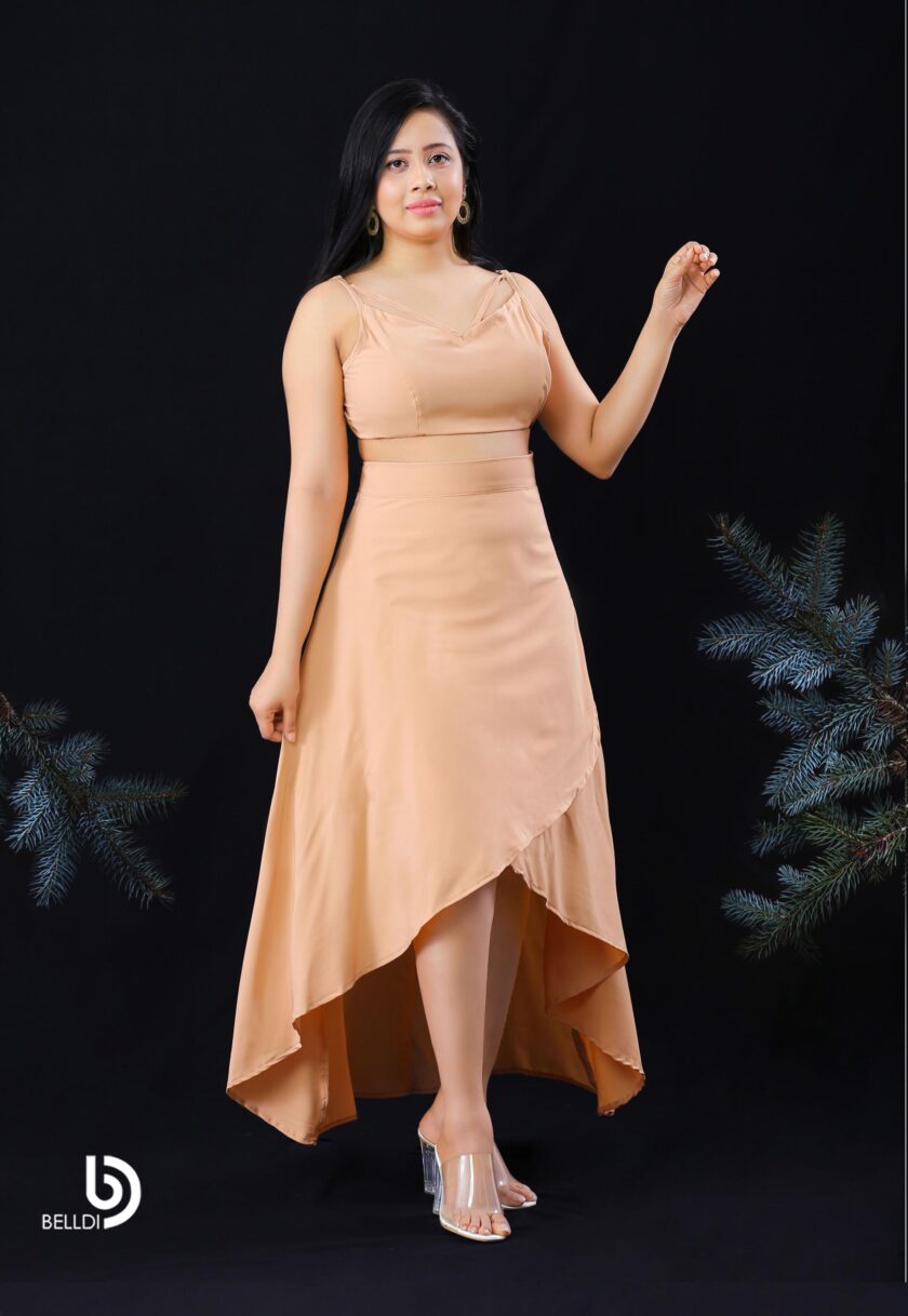 V NECK SPAGHETTI STRAP TOP AND HIGH WAIST SKIRT - Image 2