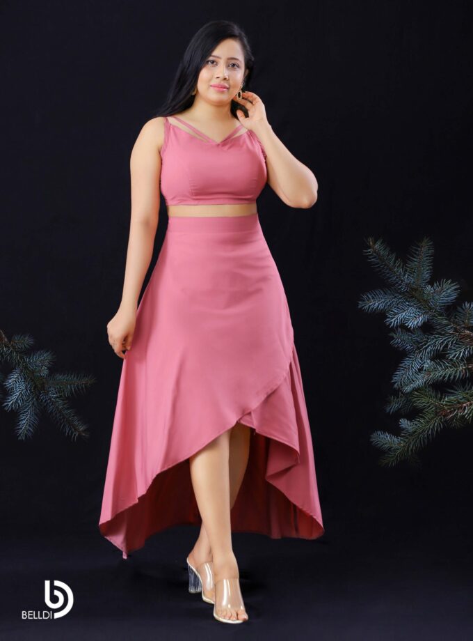 V NECK SPAGHETTI STRAP TOP AND HIGH WAIST SKIRT