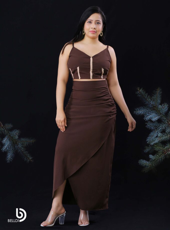 V NECK SPAGHETTI STRAP TOP AND HIGH WAIST SKIRT