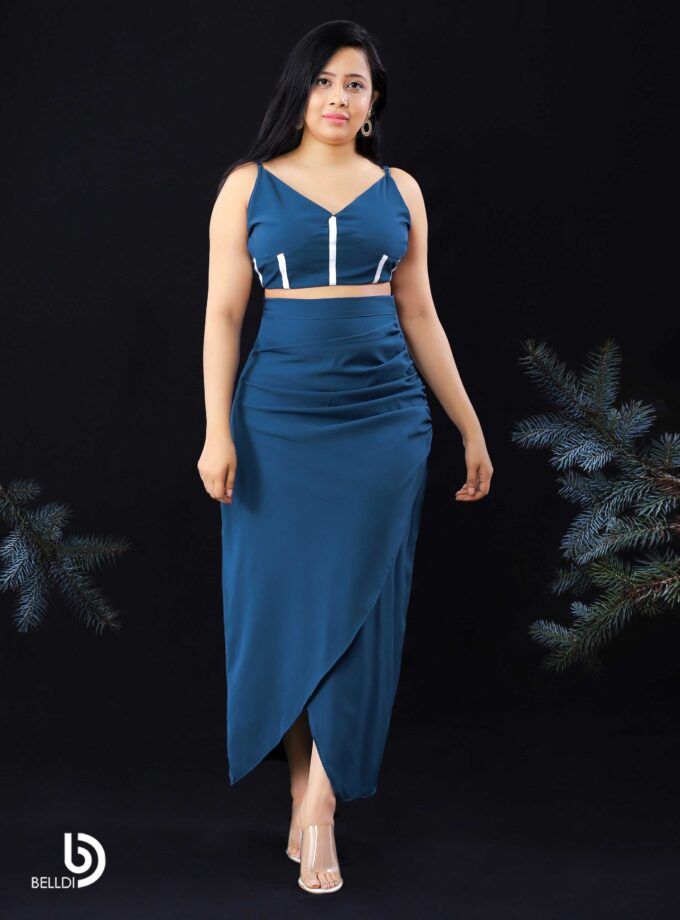 V NECK SPAGHETTI STRAP TOP AND HIGH WAIST SKIRT
