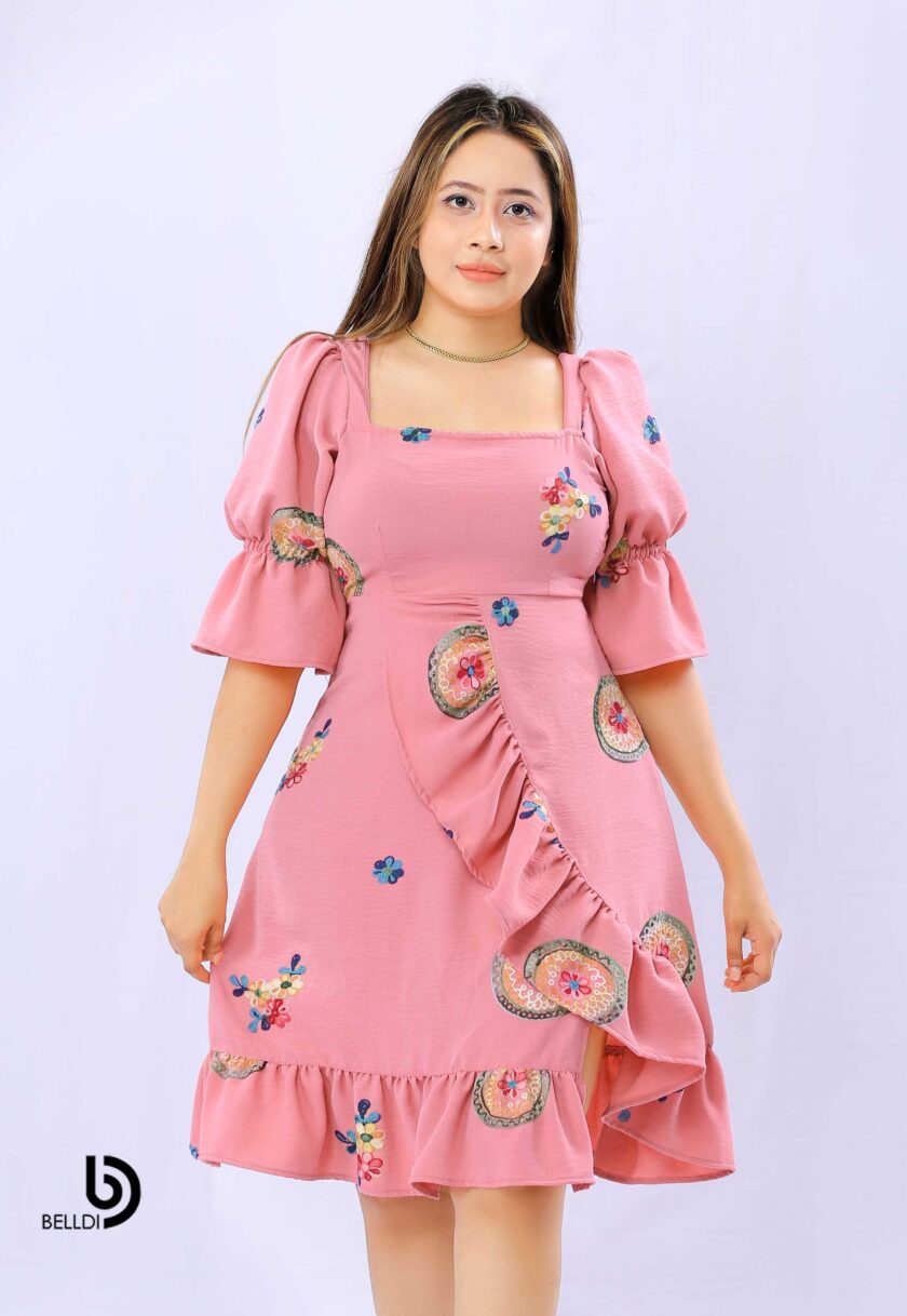 PUFF SLEEVE SQUARE NECK SHORT DRESS - Image 2