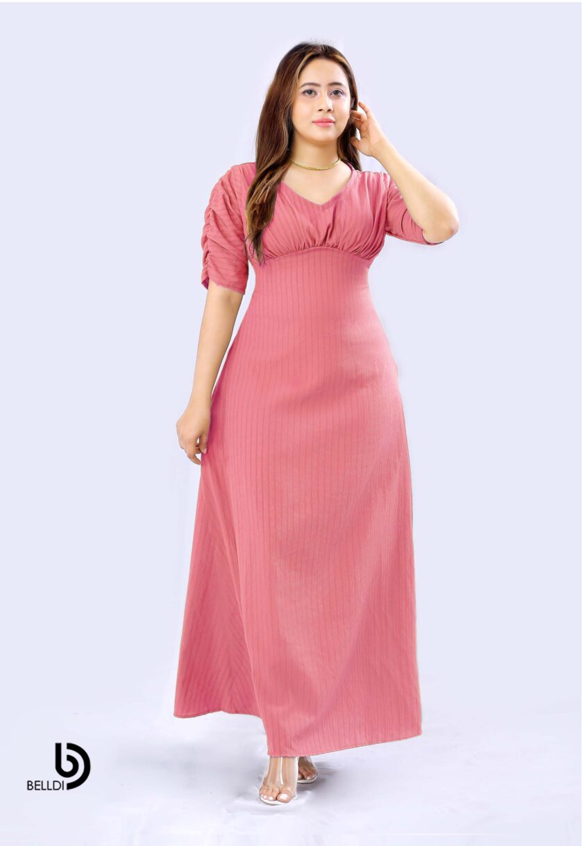 V-NECK SHORT SLEEVE LONG DRESS