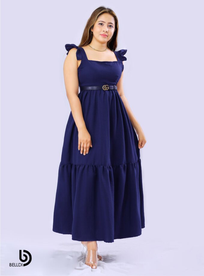 DOUBLE SIDE FRILL LONG DRESS