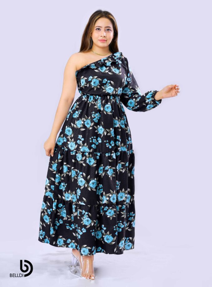 ONE SHOULDER FLORAL LONG DRESS