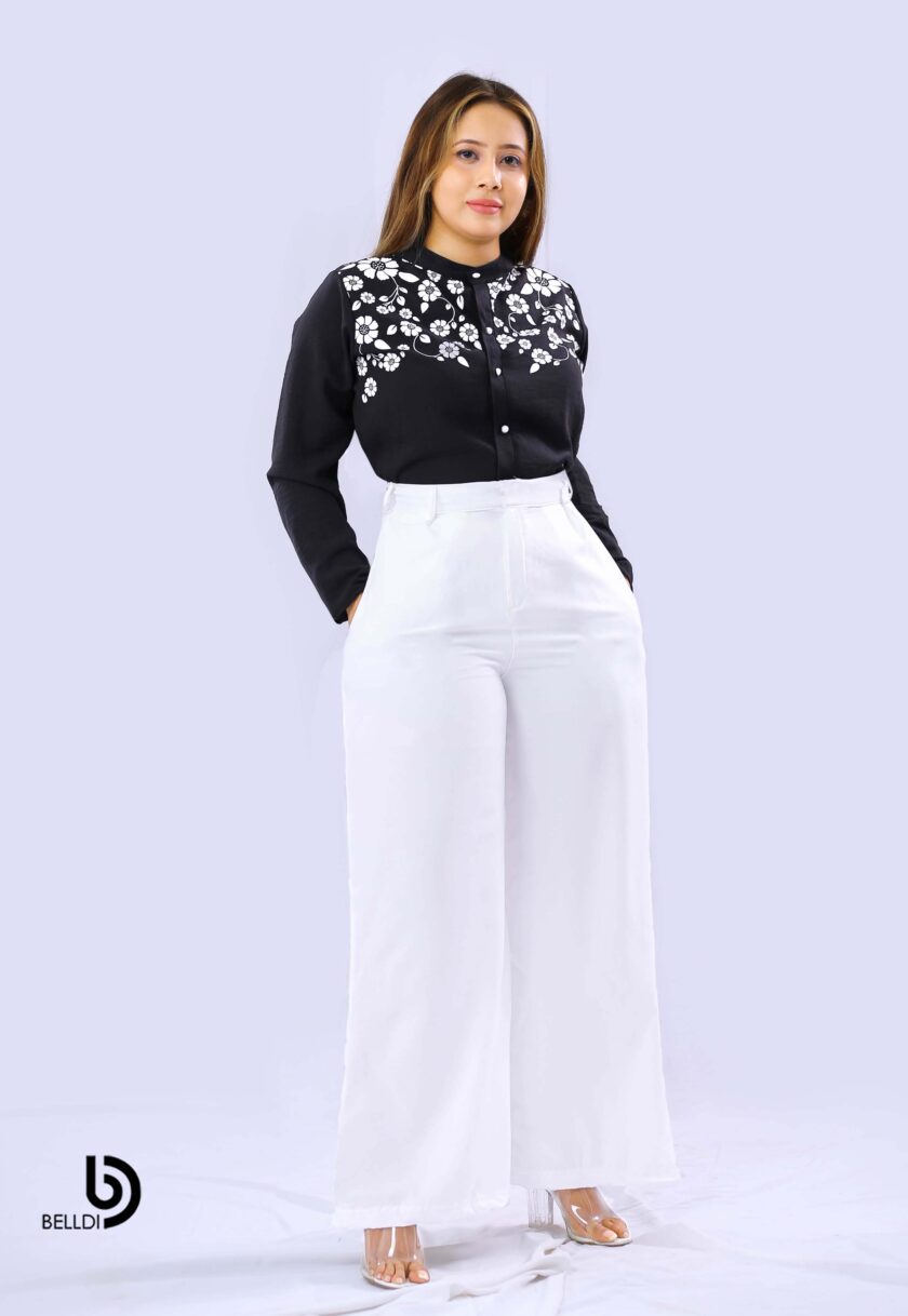 PRINTED MANDARIN COLLAR LONG SLEEVE BLOUSE - Image 2