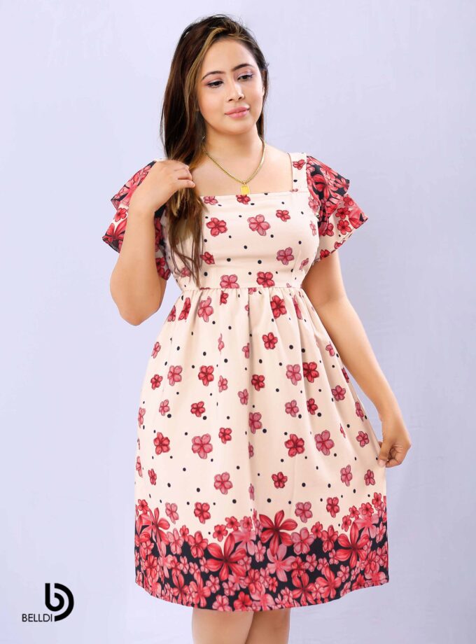 FLORAL SHORT SLEEVE SQUARE NECK SHORT DRESS