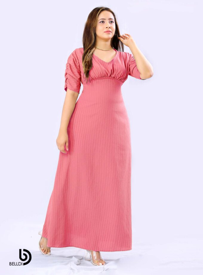 V-NECK SHORT SLEEVE LONG DRESS