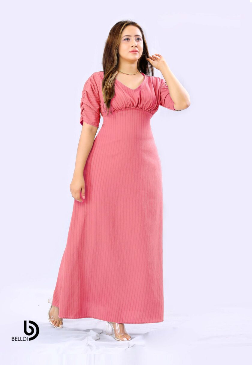 V-NECK SHORT SLEEVE LONG DRESS - Image 2