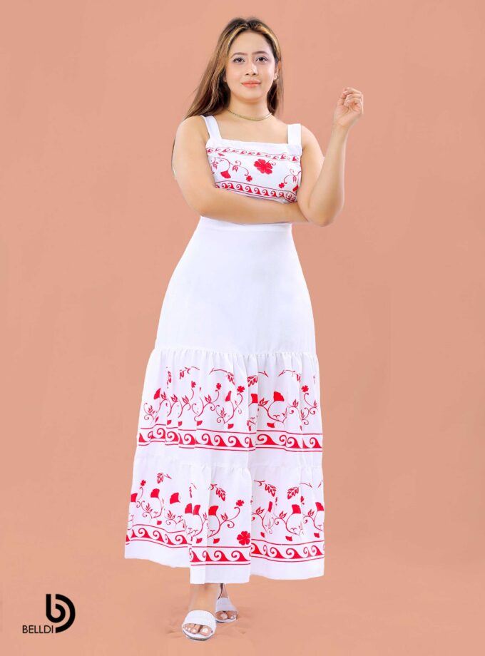 SQUARE NECK SPAGHETTI STRAPS PRINTED TOP AND PRINTED LONG SKIRT