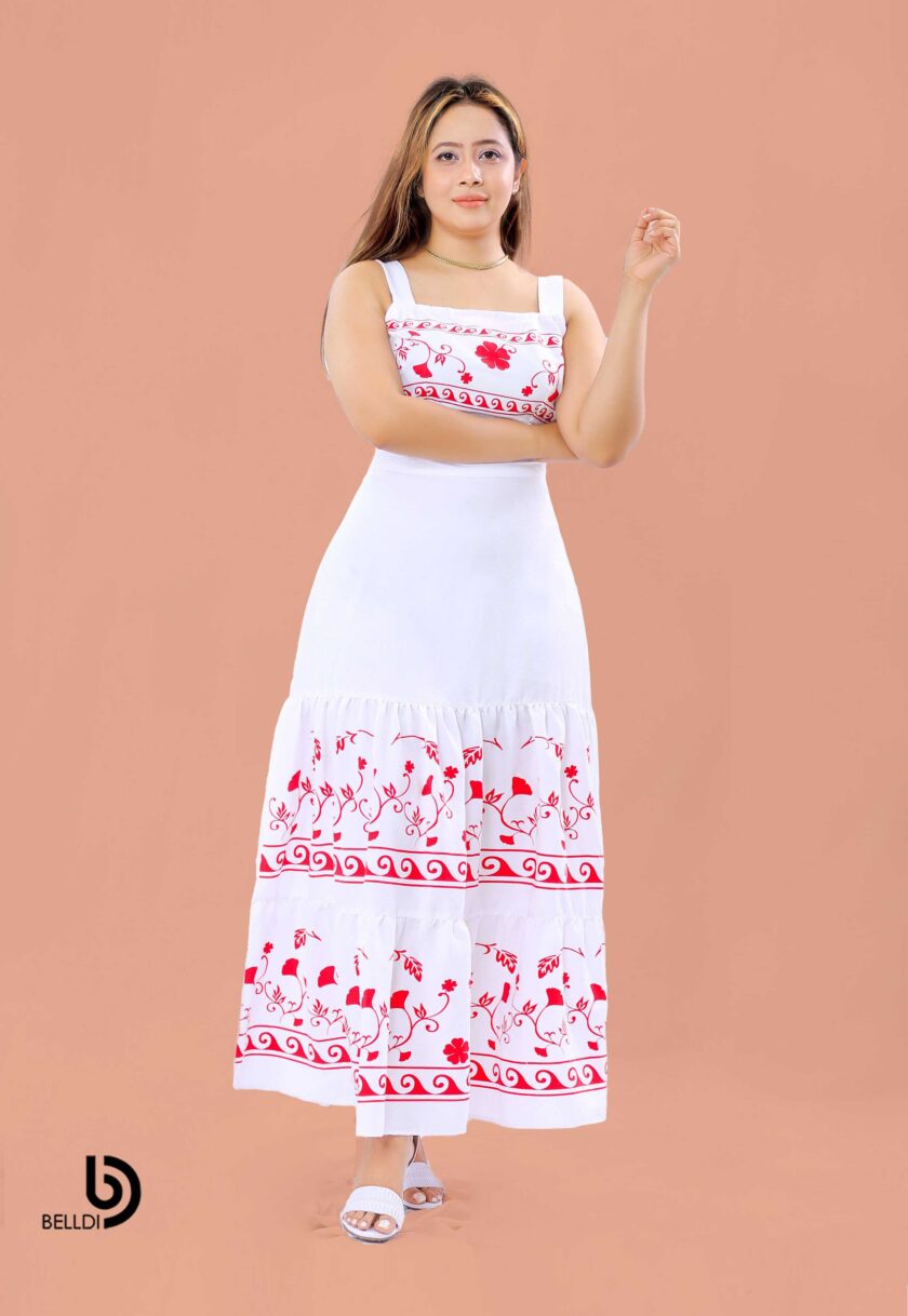SQUARE NECK SPAGHETTI STRAPS PRINTED TOP AND PRINTED LONG SKIRT - Image 2