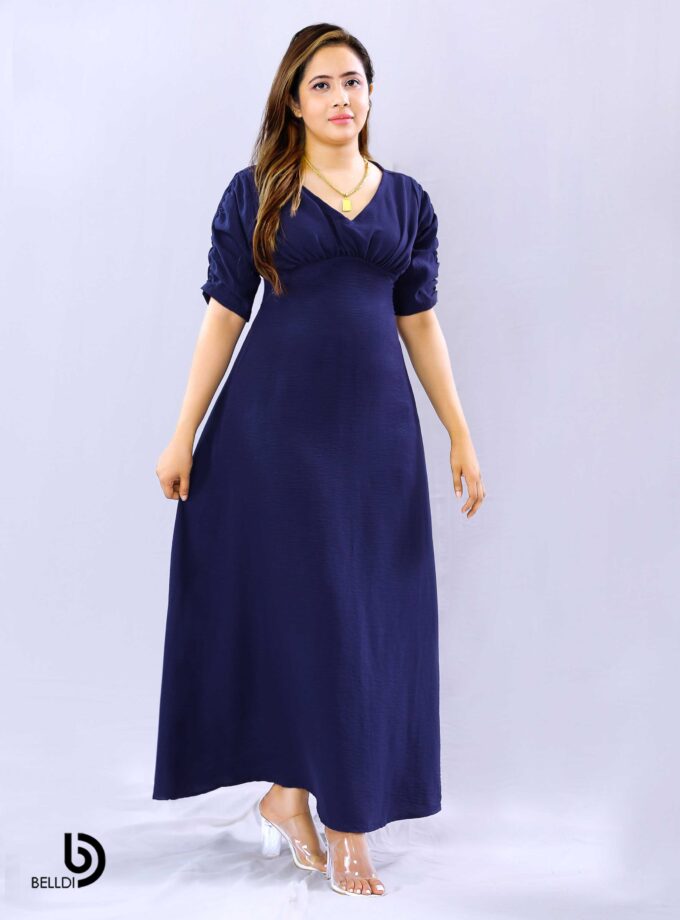 V-NECK SHORT SLEEVE LONG DRESS