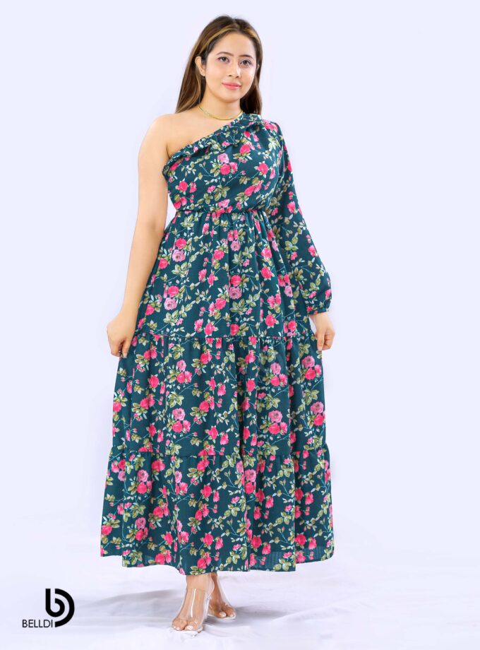 ONE SHOULDER FLORAL LONG DRESS