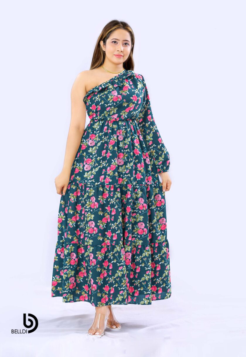 ONE SHOULDER FLORAL LONG DRESS - Image 2