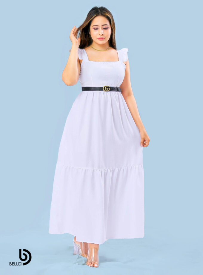 DOUBLE SIDE FRILL LONG DRESS