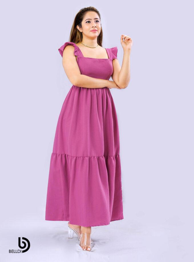 DOUBLE SIDE FRILL LONG DRESS