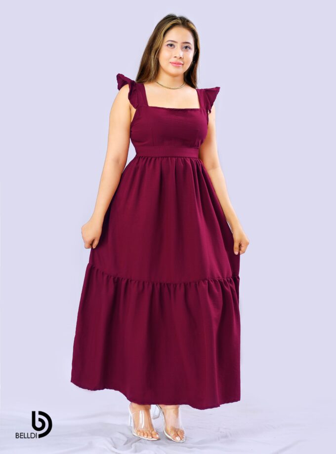 DOUBLE SIDE FRILL LONG DRESS