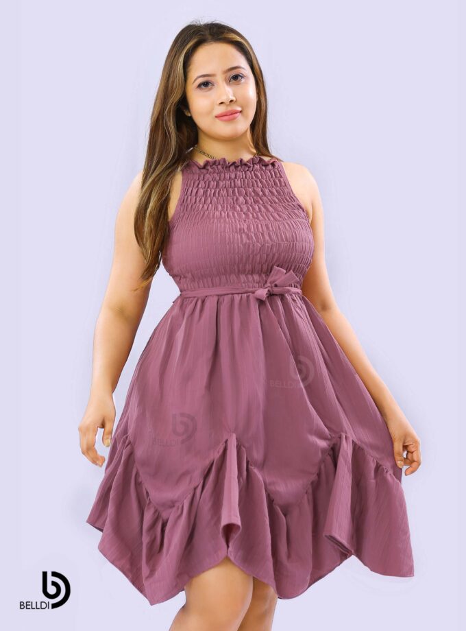 HIGH NECK SMOKED SHORT DRESS