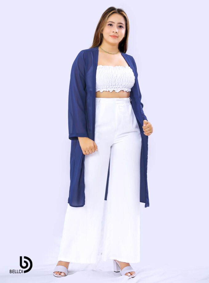 BLUE LONG SLEEVE OPEN FRONT CARDIGAN