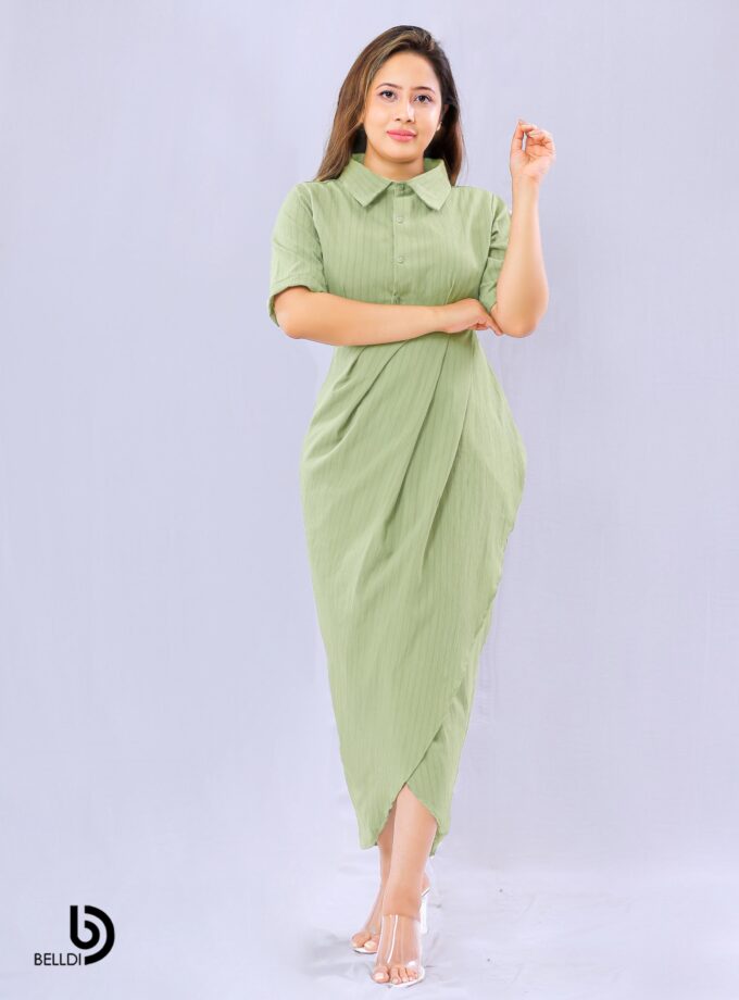 SHORT SLEEVE FRONT OPENED LONG DRESS