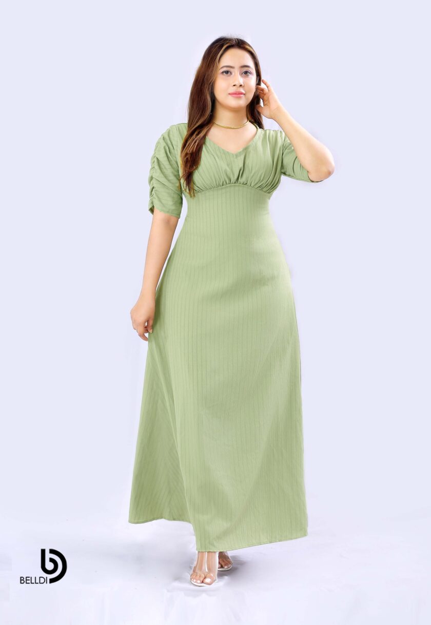 V-NECK SHORT SLEEVE LONG DRESS