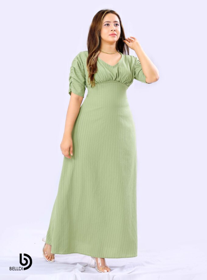V-NECK SHORT SLEEVE LONG DRESS