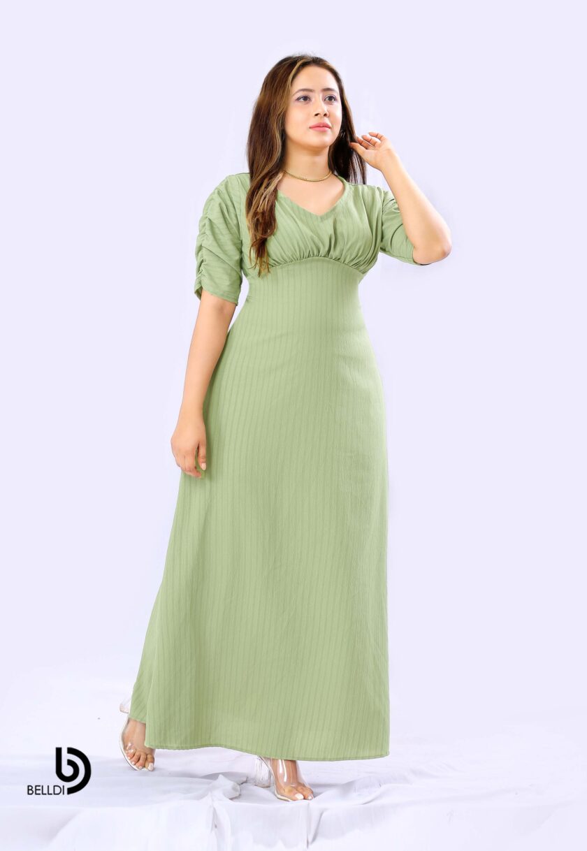 V-NECK SHORT SLEEVE LONG DRESS - Image 2