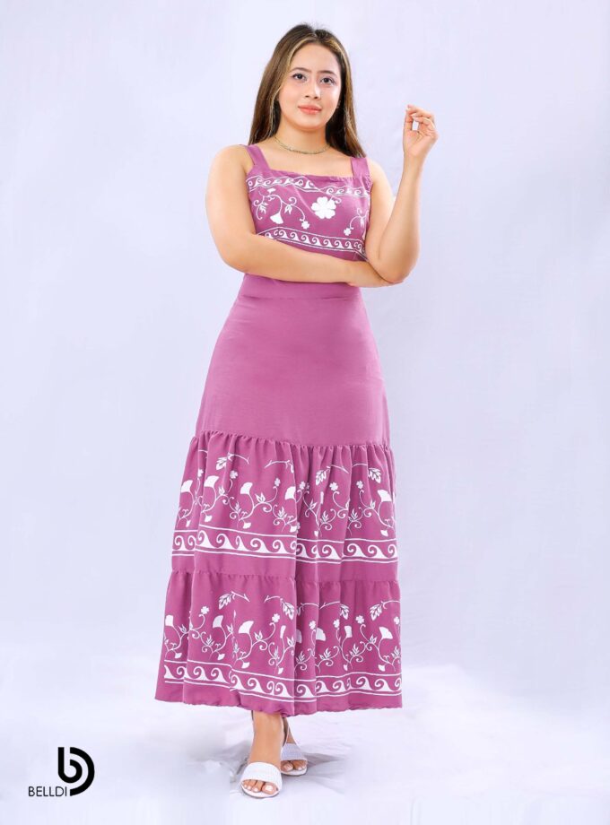 SQUARE NECK SPAGHETTI STRAPS PRINTED TOP AND PRINTED LONG SKIRT