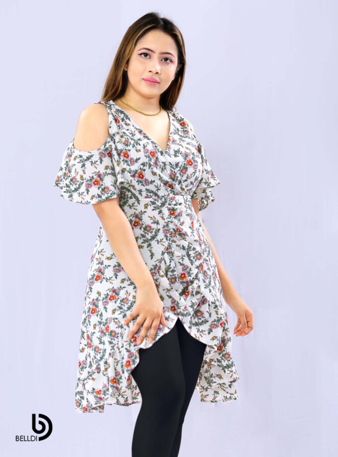 COLD SHOULDER SHORT SLEEVE SHORT DRESS