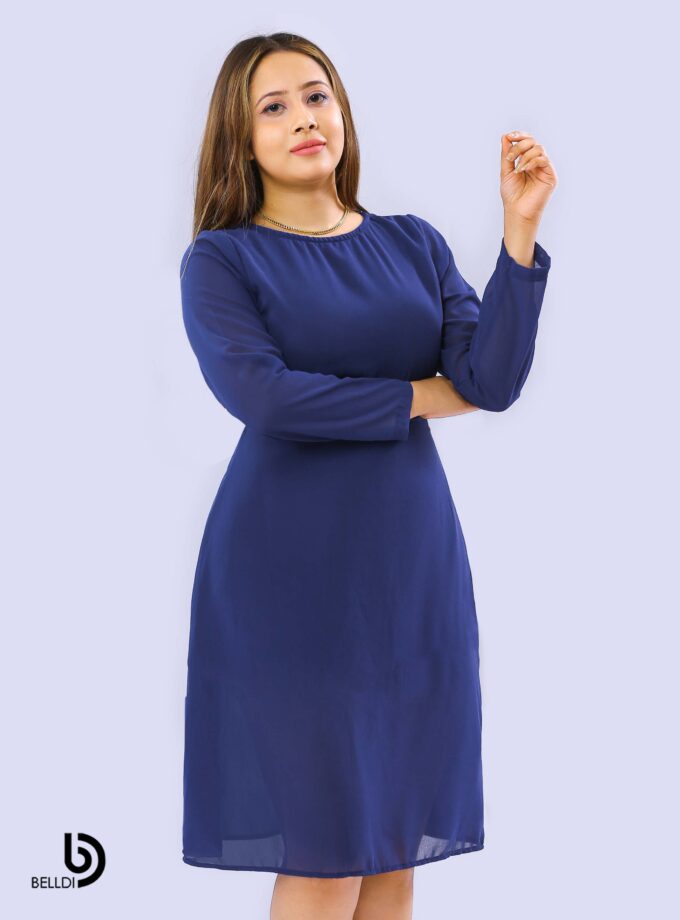 JEWEL NECK LONG SLEEVE SHORT DRESS
