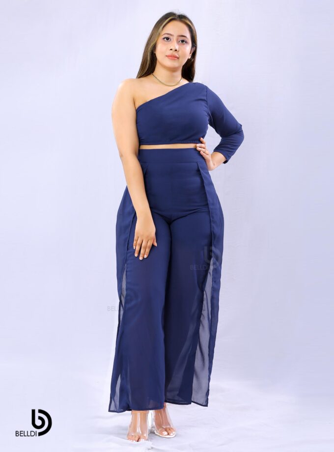 ONE SHOULDER LONG SLEEVE TOP WITH PALAZZO HIGH WAIST PANT