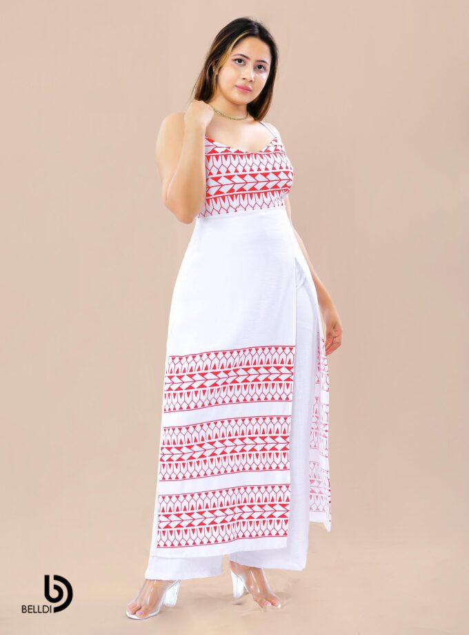 PRINTED SPAGHETTI STRAPS LONG TOP WITH PLAZZO PANT