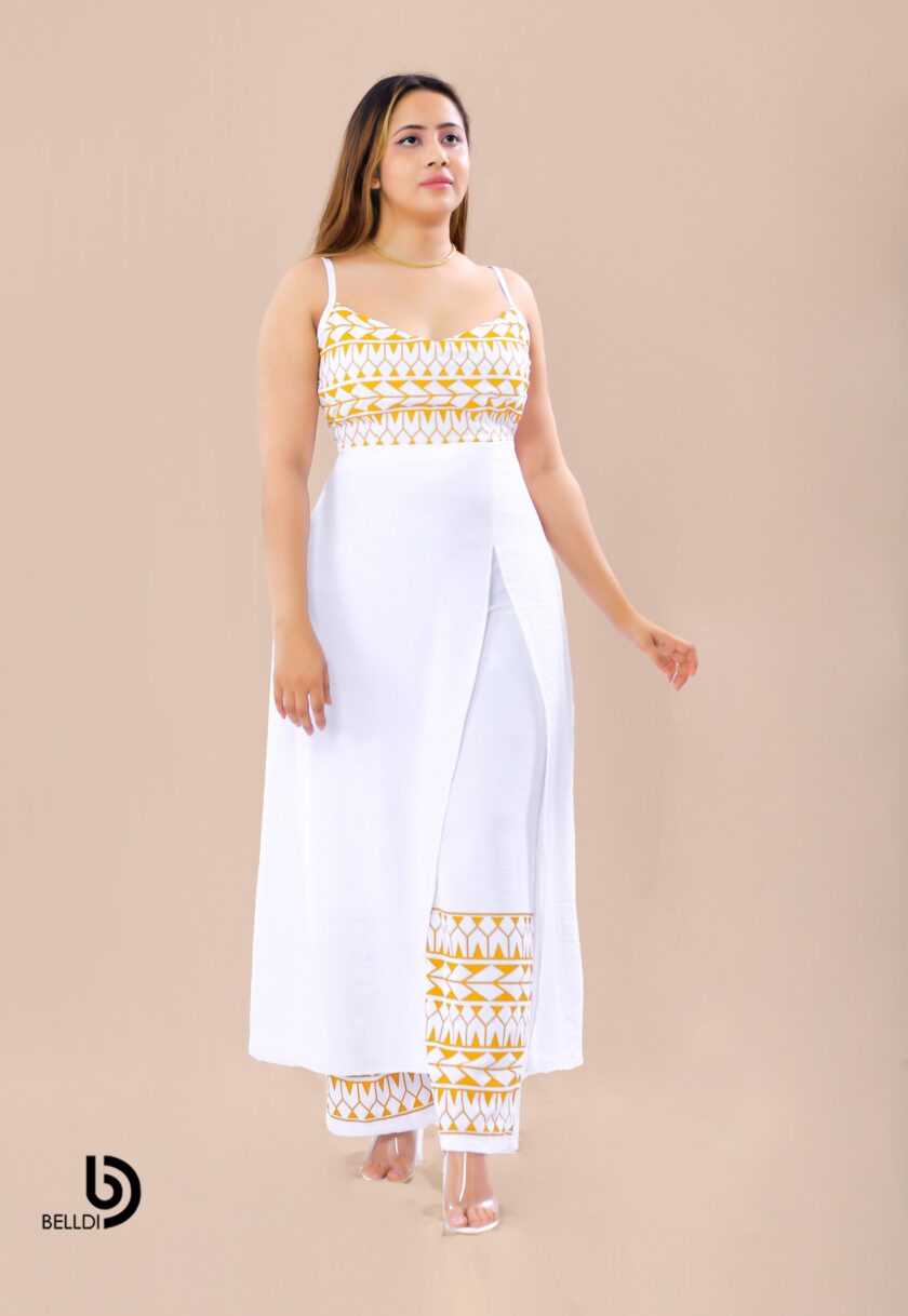 PRINTED SPAGHETTI STRAPS LONG TOP WITH PLAZZO PANT