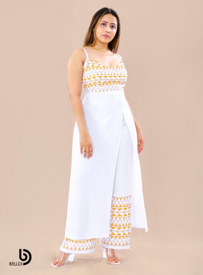PRINTED SPAGHETTI STRAPS LONG TOP WITH PLAZZO PANT