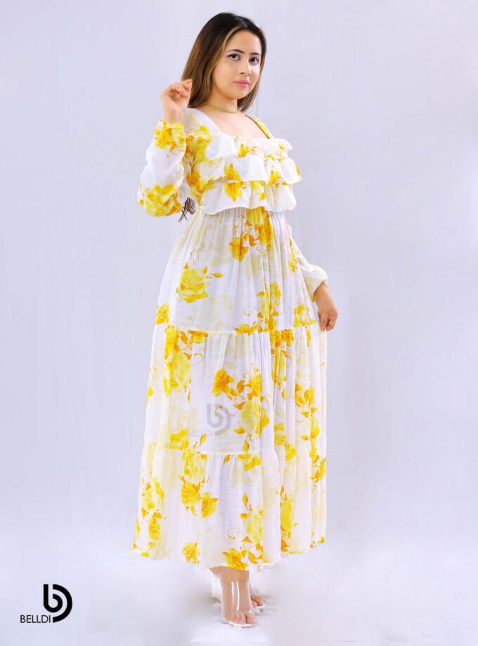 LONG SLEEVE LAYERED RUFFLE MAXXI DRESS