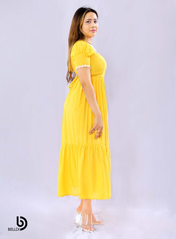 PUFF SLEEVE SQUARE NECK LONG DRESS