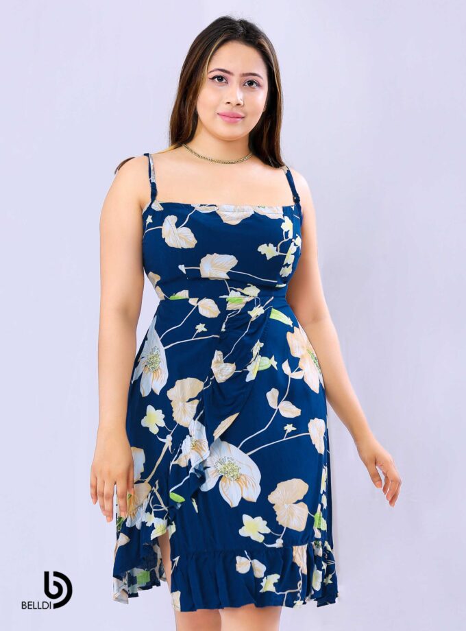 SPAGHETTI STRAP SQUARE NECK FLORAL SHORT DRESS