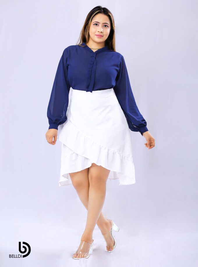 CUFF SLEEVE BLUE TOP
