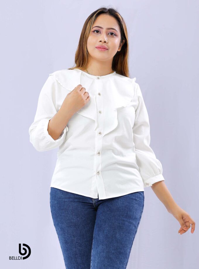 CUFF SLEEVE FRONT OPENED WHITE BLOUSE