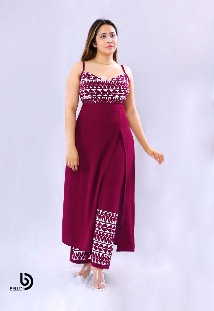 PRINTED SPAGHETTI STRAPS LONG TOP WITH PLAZZO PANT - Image 3