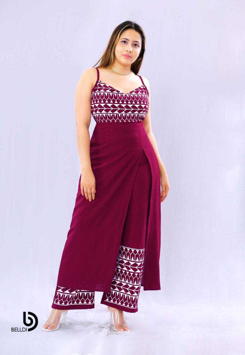 PRINTED SPAGHETTI STRAPS LONG TOP WITH PLAZZO PANT