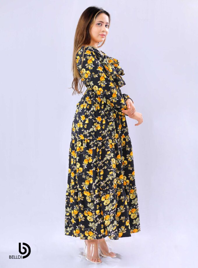 LONG SLEEVE LAYERED RUFFLE MAXXI DRESS