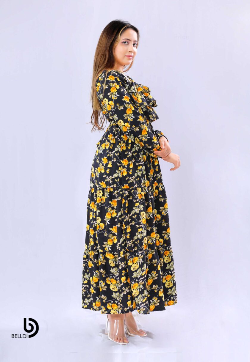 LONG SLEEVE LAYERED RUFFLE MAXXI DRESS - Image 2