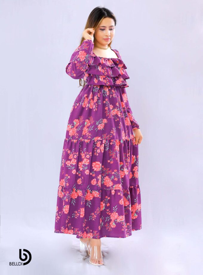 LONG SLEEVE LAYERED RUFFLE MAXXI DRESS