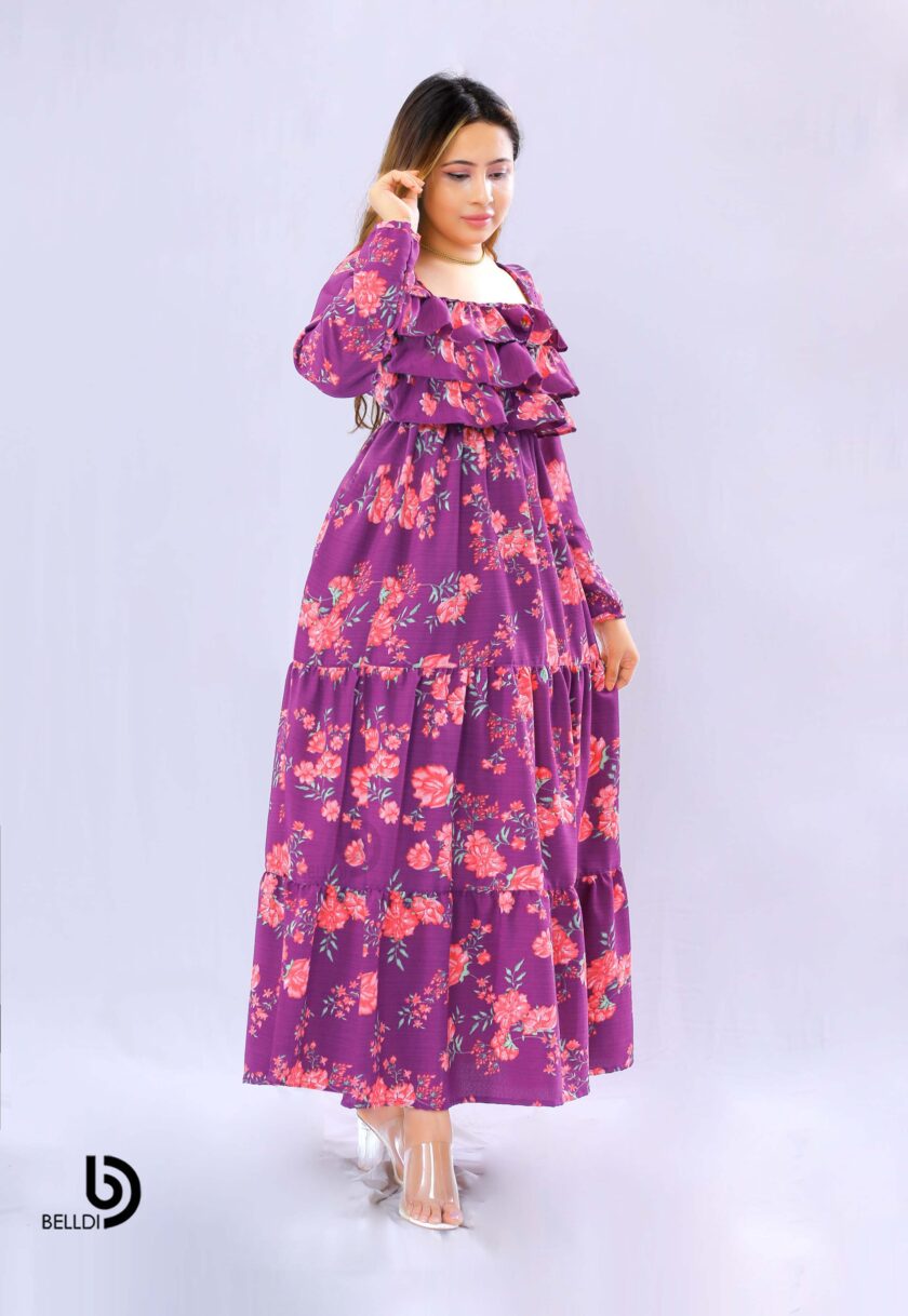 LONG SLEEVE LAYERED RUFFLE MAXXI DRESS - Image 2