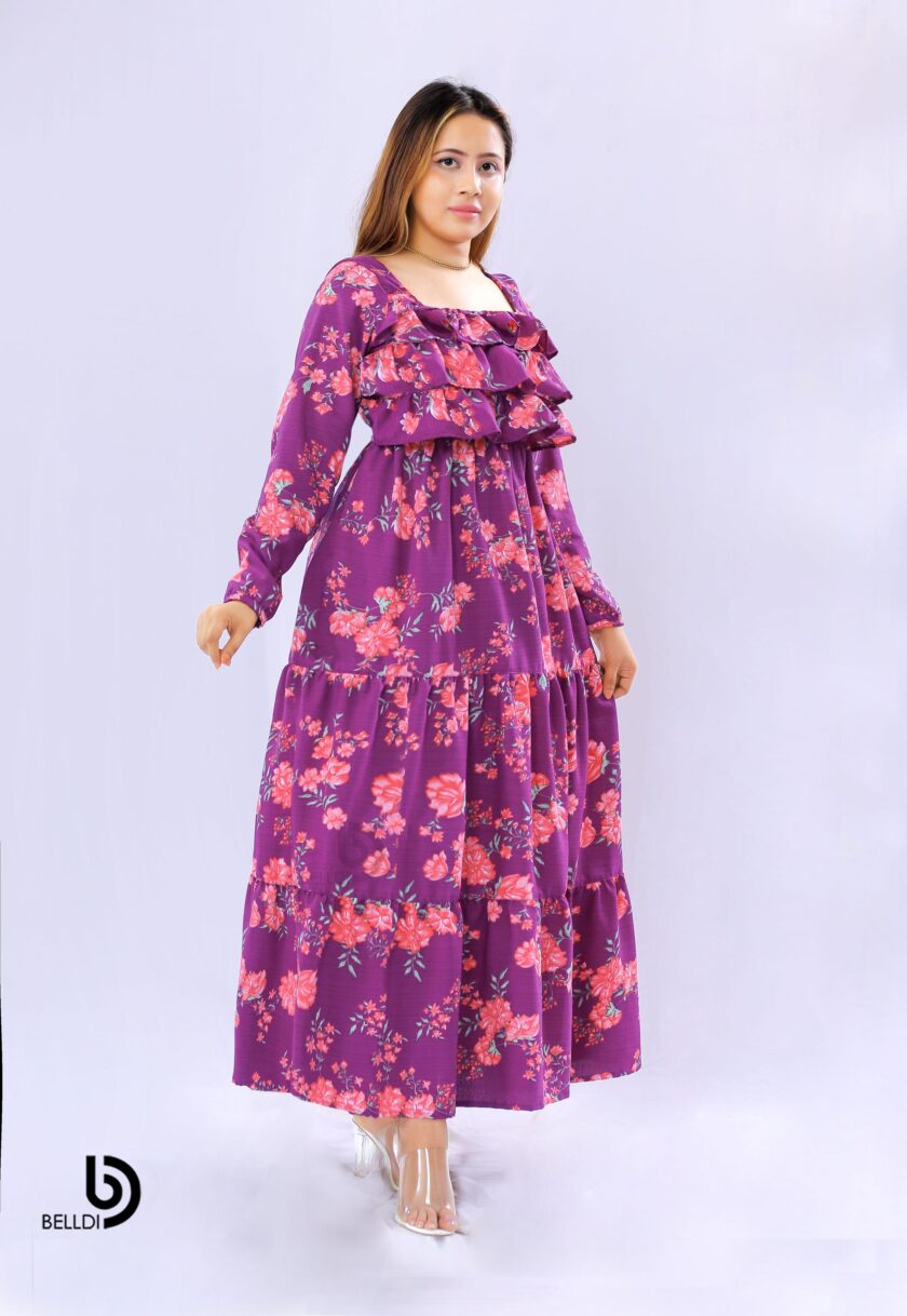 LONG SLEEVE LAYERED RUFFLE MAXXI DRESS