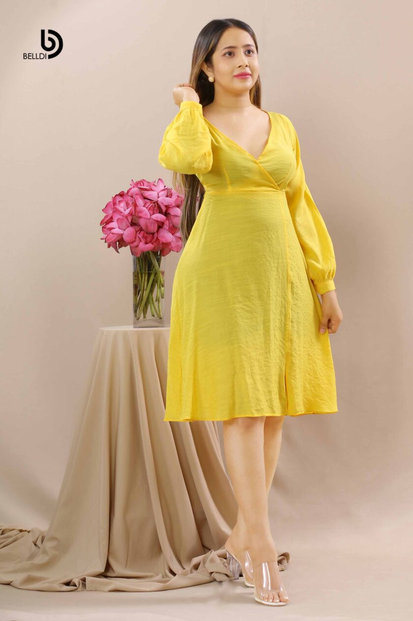 CROSS NECK WOVEN SHORT DRESS