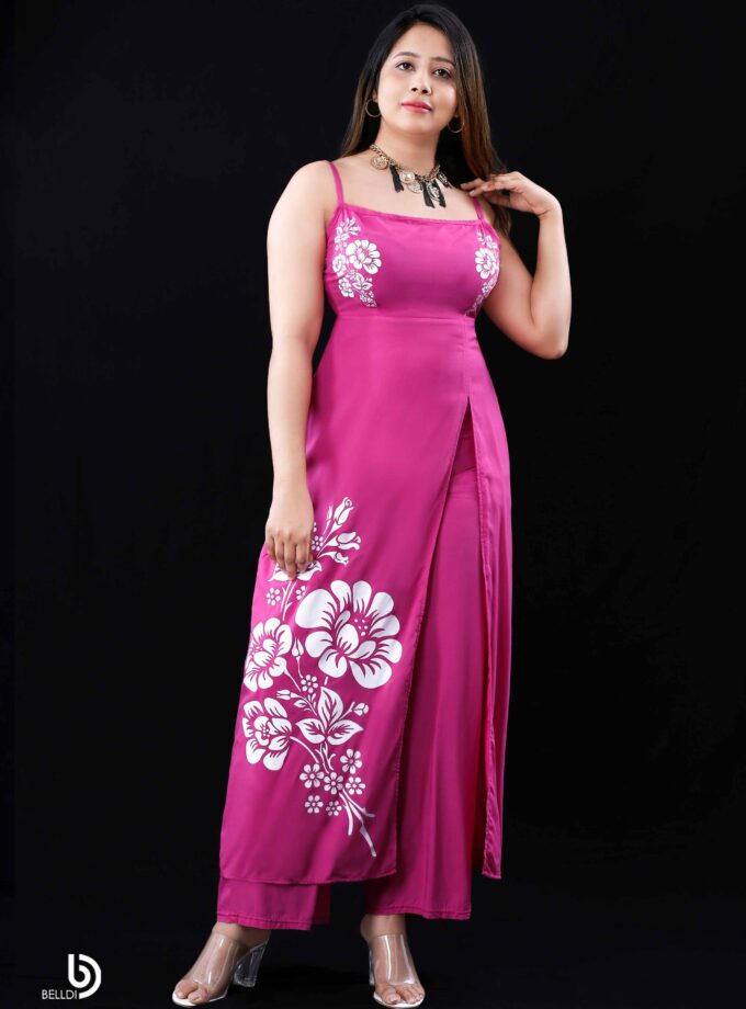 PRINTED SPAGHETTI STRAPS LONG TOP WITH PLAZZO PANT