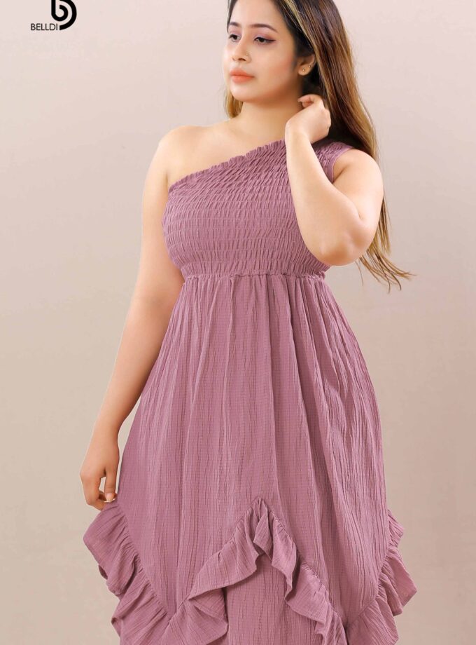 ONE SHOULDER SMOCKED LONG DRESS