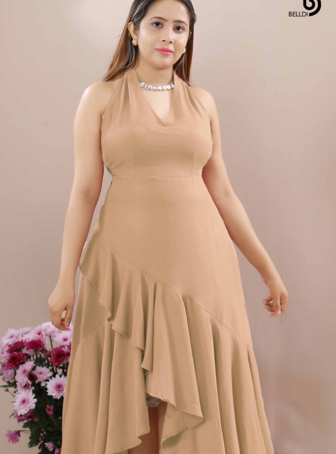 WARP SKIRT HALTER NECK LONG DRESS